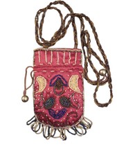 Vintage Colorful Beaded Drawstring Handbag Purse Evening Boho, Festival Dressy
