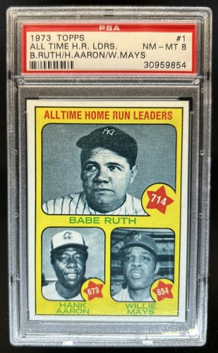 1973 Topps All-Time Home Run Leaders Babe Ruth Hank Aaron Willie Mays A #1 PSA 8