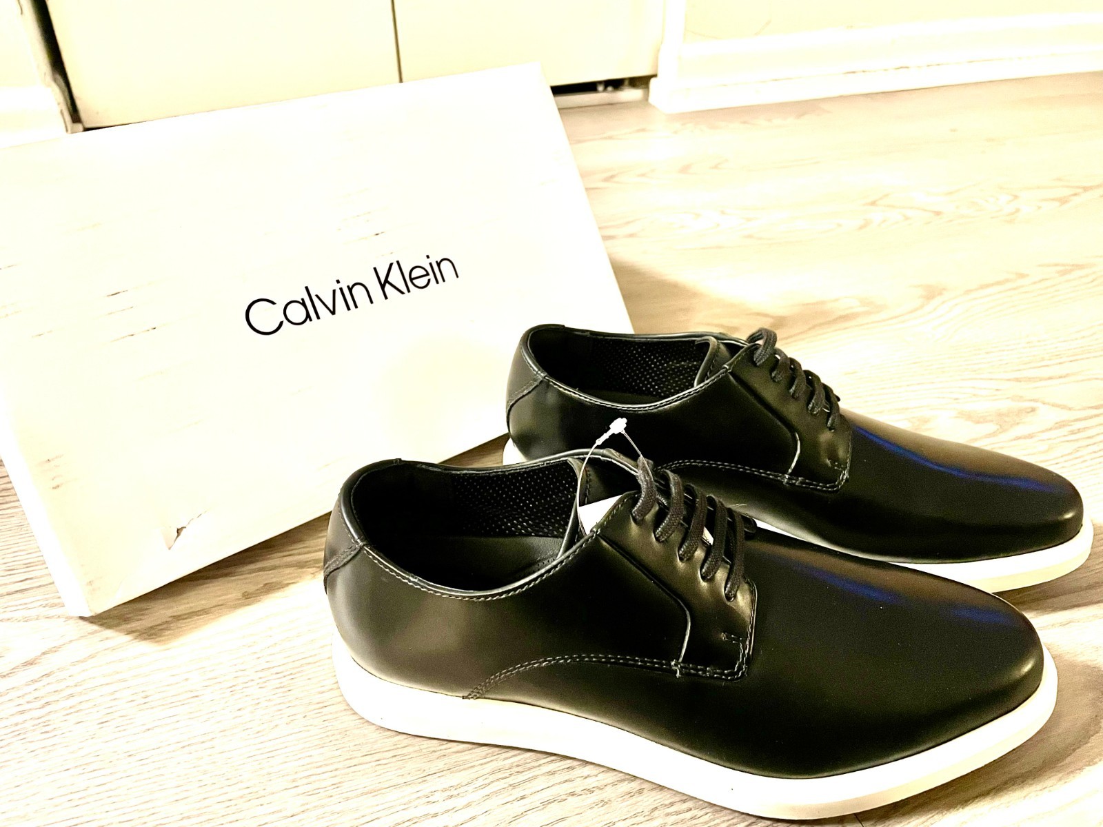 Calvin Klein Dress Shoes Men's 8.5 Black Oxford Smooth Faux 