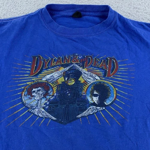 Bob Dylan Grateful Dead Shirt Mens BOXY S/M Blue To 1980s vintage concert t-shirt, vintage, single stitch, B+ condition