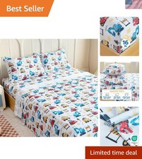 Kids Queen Sheet Set Soft Microfiber Cartoon Bedsheets for Boys Girls Teens