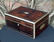 X-Large Antique c.1830 Jewellery Box in Rosewood w/ Bramah Lock. For Restoration