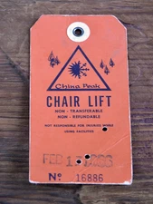 CHINA PEAK CA 1960s Ski Lift Ticket Resort Souvenir Travel Vtg 1966 #16886