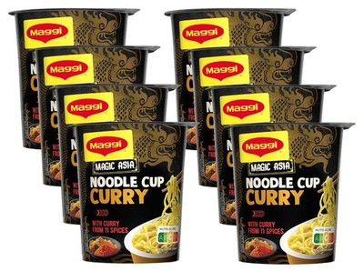 MAGGI Magic Asia Nudel Cup Curry, Fertiggericht, Instant-Nudeln, Gemüse (8x63g)