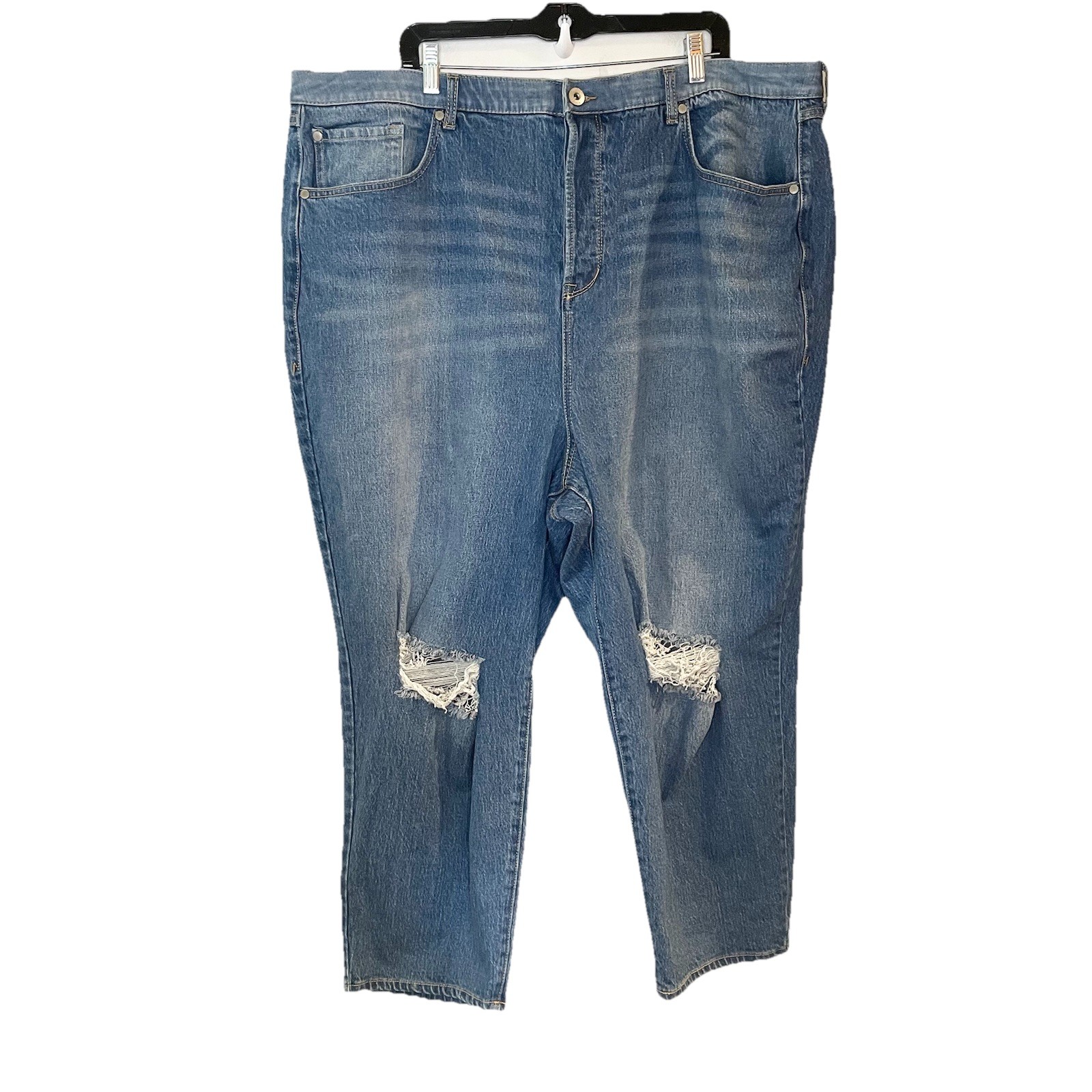 Plus 26 Blue Denim High Rise Straight Distressed Button Fly 