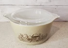 Pyrex Forest Fancies Mushroom 473-B Casserole Dish w Lid Brown Speckle Vintage