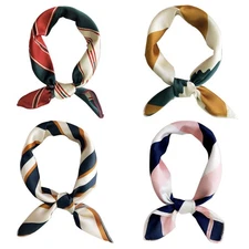 Women Girls Square Scarf 4 PCS Small Hair Wrap Head Neck Tie Band Accessory
