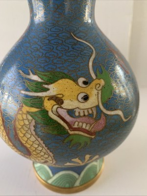 Double Dragon CHINESE CLOISONNE VASE *EXC COND!* GORGEOUS 8.5 Inches Meiji