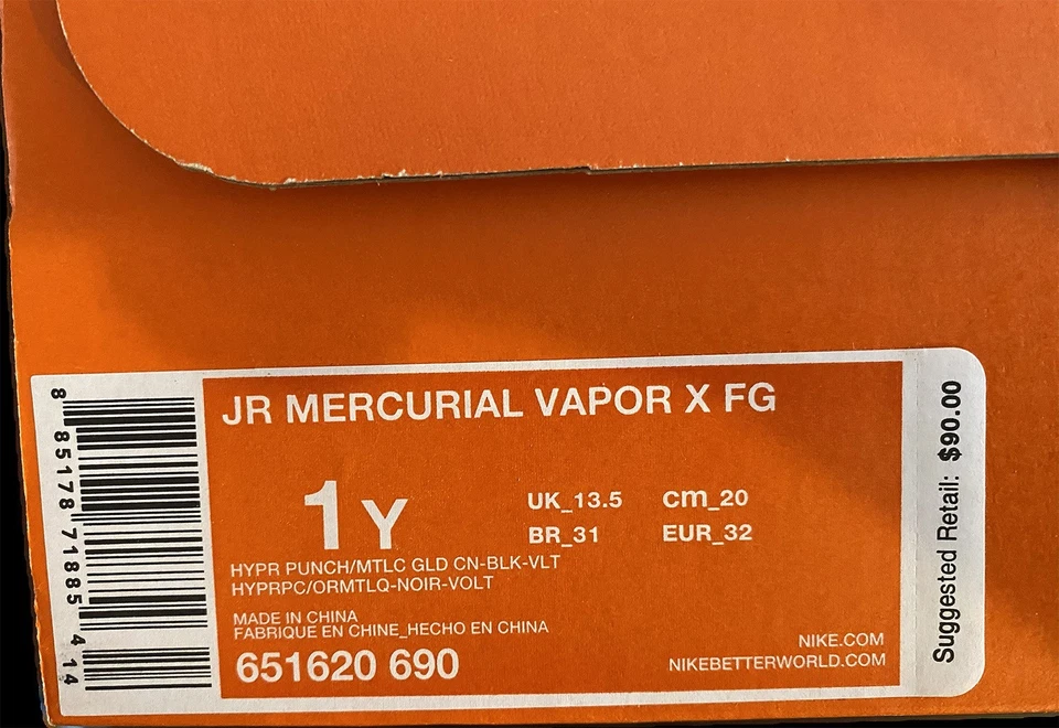 Nike Jr Mercurial Vapor X FG Soccer Cleats Size 1Y - Image 4 of 4