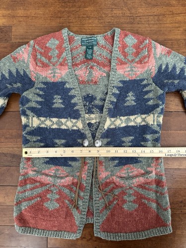 Vintage Lauren Ralph Lauren Hand Knit Southwestern Style Cardigan Petite Small - Picture 17 of 19