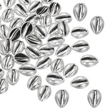 Sea Shell Beads, 100 Pcs Electroplated Cowrie Shells Beads, Silver Tone