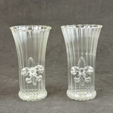 A Pair Of 4.25 Inch Etched Glass Bud Vases with Fleur-de-lis design