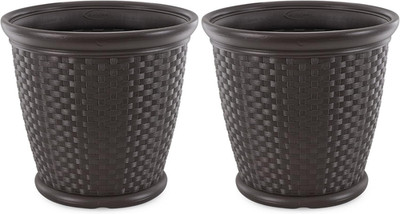 2 Pack Sonora 22'' Dark Brown Plastic Wicker Planters for Indoor/Outdoor Use