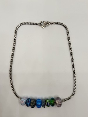 Trollbead Foxtail Chain Necklace With Retired Flower Clasp And 8 Beads 16.5 