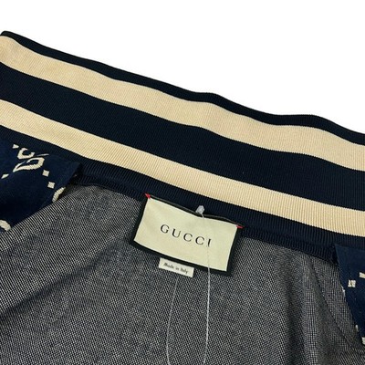 GUCCI GG Jacquard Cotton Jacket 496919 X9V05 Navy White Red Men's