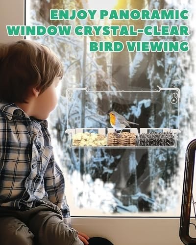 Clear Window Bird Feeder Outdoors - Bird Feeder for Viewing with 5 Perching