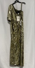 Mac Duggal Women's Gold Sequin One Shoulder Evening Gown NWT Sz 14