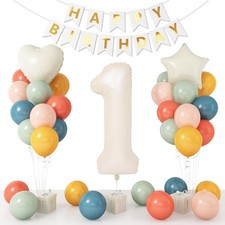 Boho 1st Birthday Decorations for Girls, 40 Inch Beige Number 1 Heart Star Fo...