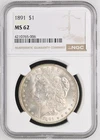 1891 Morgan Silver  Dollar NGC MS62 Better Date