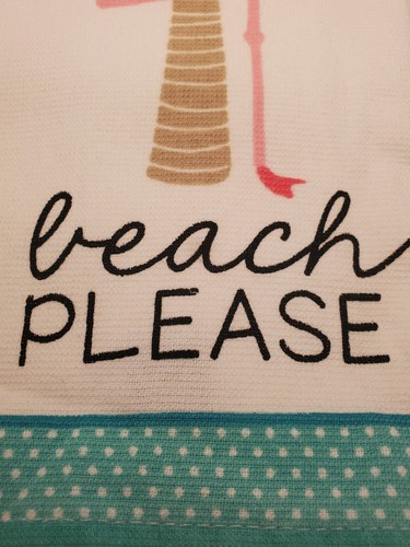 Cynthia Rowley Flamingo Palm "Beach Please" Pink Aqua Kitchen Dish Towels Set 2 - Picture 2 of 5
