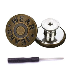 Jeans Buttons, 15 Sets 17mm No-Sew Nailess Removable Metal Jeans Button 