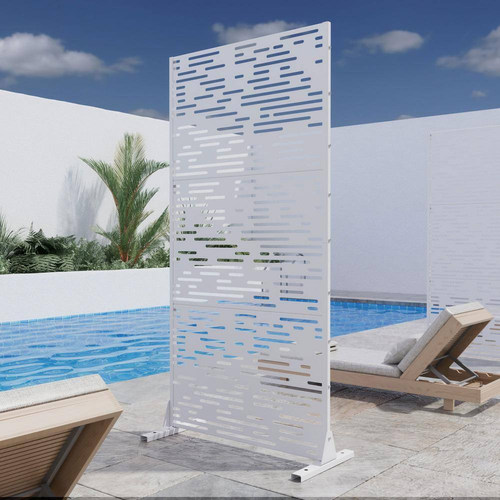 72 In. H X 35 In. W White Outdoor Metal Privacy Screen Garden Fence Wave Pattern - Picture 2 of 12