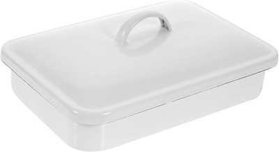 Thickened Enamel Fresh-Keeping Tray 12.2X8.26 Inch Baking Dish with Lid for Gril