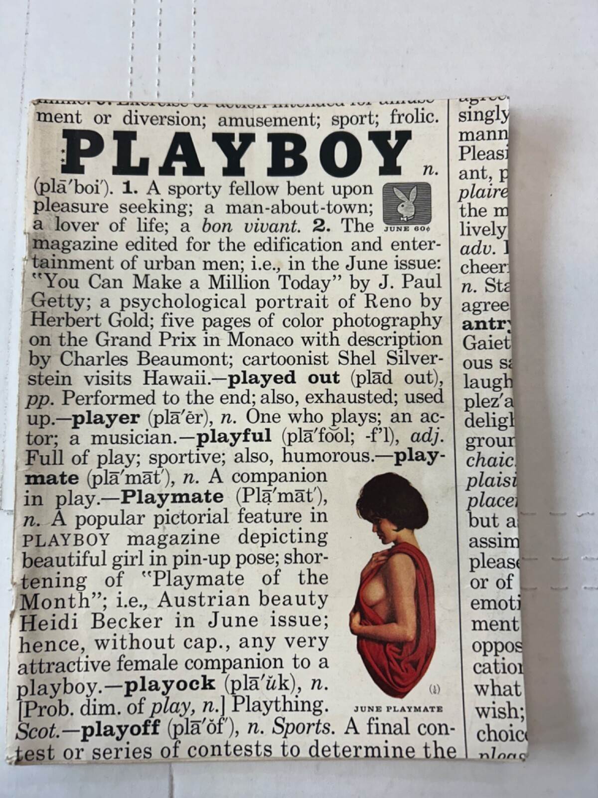 Playboy Magazine June 1961 Heidi Becker Centerfold Vg