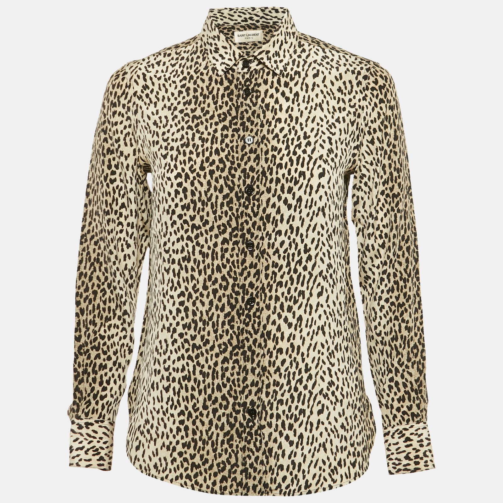 Camicia Saint Laurent beige stampa leopardata seta manica lunga S