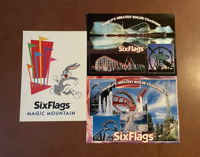 Six Flags Magic Mountain Roller Coasters 1999 Collectible Postcards Amusement P…