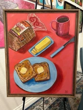 Breakfast Painting Framed Hand Painted, Still Life Realism 16” X 20” Not A Print