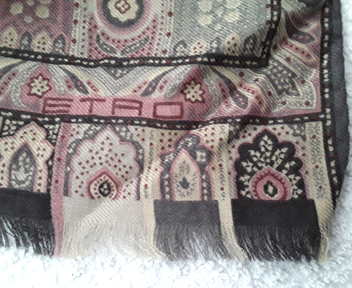 ETRO Scarf Designer Wool Silk Italy Italian Paisley Bohemian Luxury - Picture 5 of 16