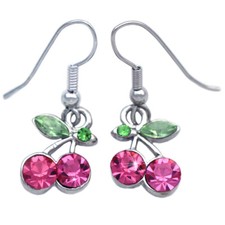 Pink Cherry Fruit Charm Dangle Hook Earrings Women Jewelry Gift For Girls