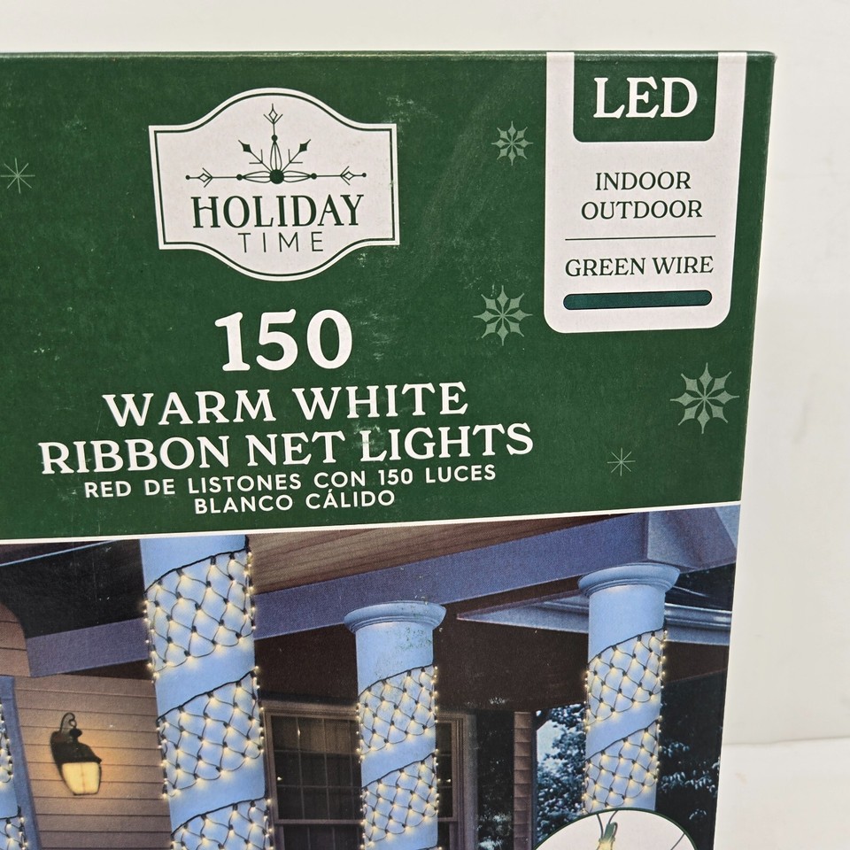 Holiday Time - 150 Warm White LED Ribbon Net Lights Green Wire ...