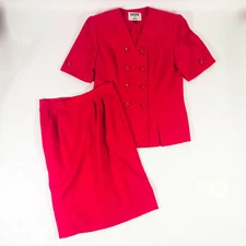 Kasper For ASL Double Breasted 2 Piece Short Sleeve Suit Red Wms 6--8