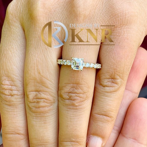 14K Solid Yellow Gold Asscher Cut Moissanite Engagement Ring Bridal Prong 3.00ct - 第 11/11 張圖片
