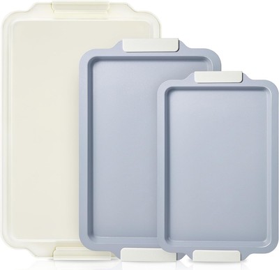 Non Stick Ceramic Baking Sheet Pan Set of 3, Natural Non Toxic Cookie Sheets