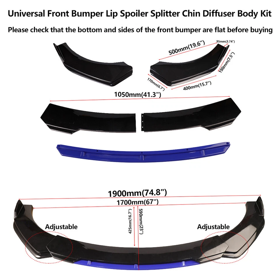 For Lincoln Front Bumper Lip Side Skirt Rear Bumper Lip Strut Rods Black Blue - Image 2 of 4