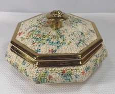 Vintage Asian Textured Ceramic Octagon Trinket Dish with Lid – Gold Rim