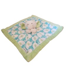Carter's Elephant Lovey Teal White Green Trim Back Plush Security Blanket 14"