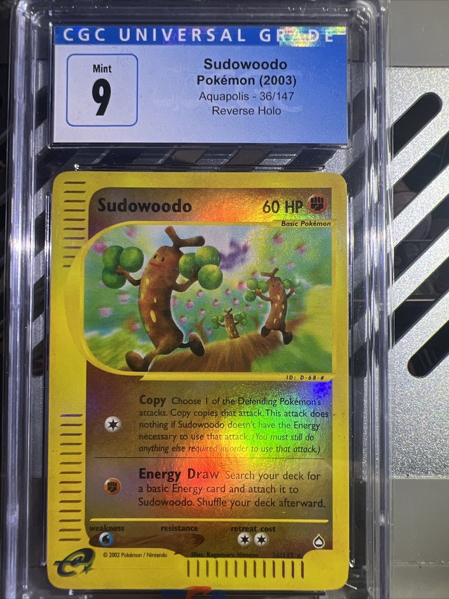 🔥🔥 CGC 9 MINT Sudowoodo 36/147 REVERSE HOLO Aquapolis Pokemon
