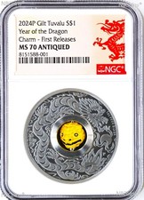 2024 LUNAR Year of Dragon 1oz $1 Silver Rotating Charm Antiqued Coin NGC MS70 FR
