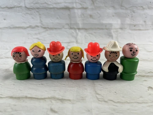 Fisher Price Vintage Little People Lot of 7 Figures Wood & Plastic Parts Toys