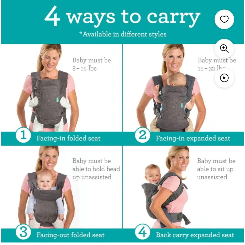 Infantino Flip 4 In 1 Convertible Baby Carrier, 4-Position, Gray - For 8-32 Lbs. - Image 2 of 4