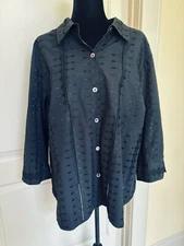 Elana By Tanner Blouse Cardigan Sz 22 3/4 Sleeve Embroidered Button Down Black
