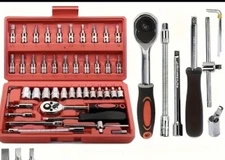 46 Pieces 1/4 " Drive Socket Ratchet Wrench Bit Bits Repair Tools Tool Kit Auto