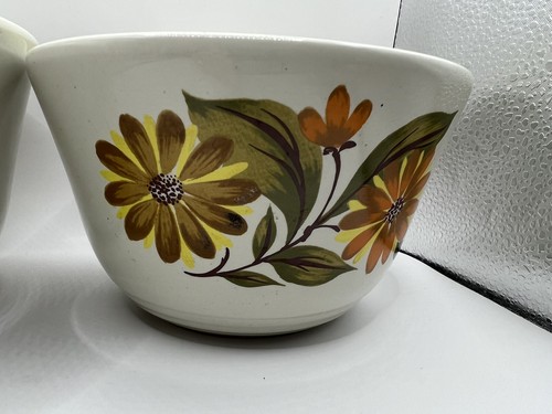 Vintage 70er Jahre Capri Backen Serve N Store Steinzeug Mischschalen 7"", 6"" Gänseblümchen Blumen - Bild 7 von 9