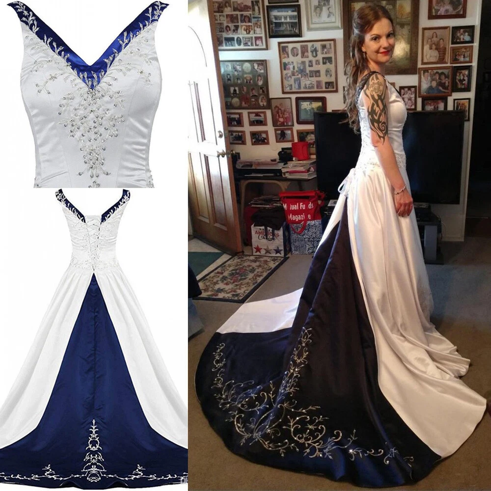 a line wedding dress ebay Satin Bateau Neckline A-Line Wedding Dress With Lace Appliques WD192 US18 / Ivory