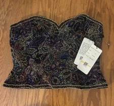 VTG | Oleg Cassini Black Tie Formal Silk Corset Bustier | Large | Sequin Beaded