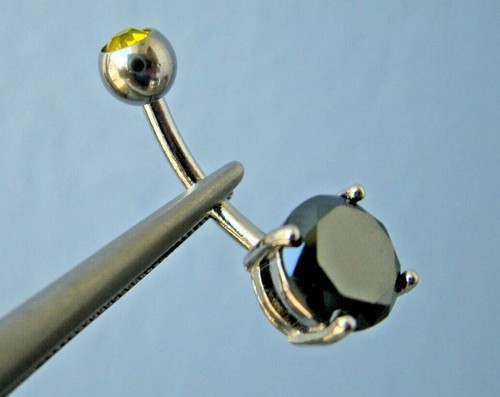 2.50ctw 100% REAL NATURAL BLACK DIAMOND BELLY RING,DOUBLE,CERT,DIA TESTER,YELLOW - Picture 2 of 11